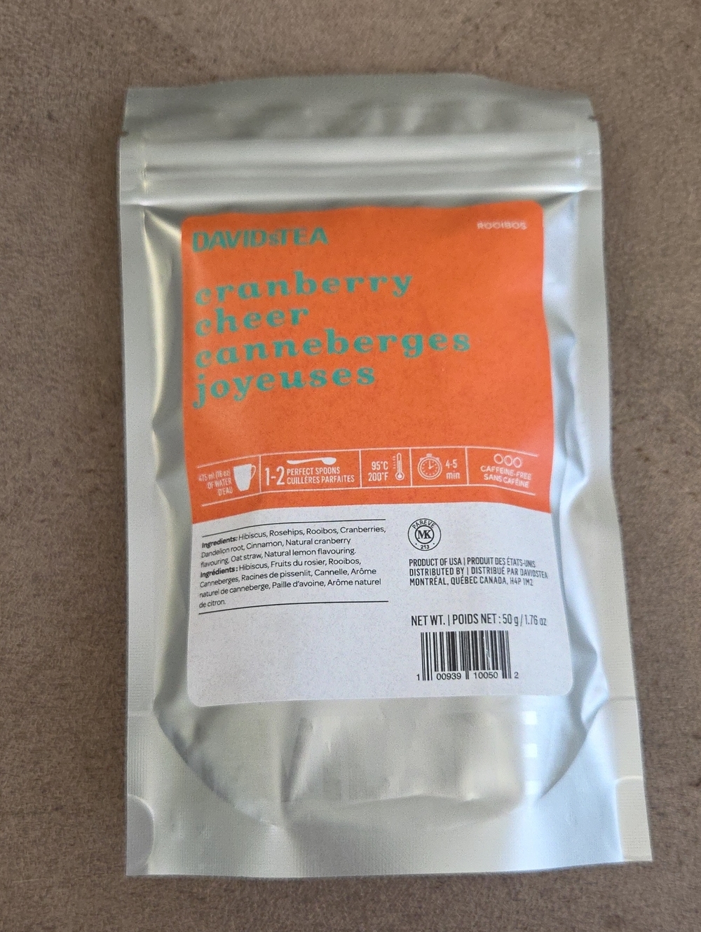 2/$20 New! Sealed! Davidstea CRANBERRY CHEER Loose Leaf Tea 50g